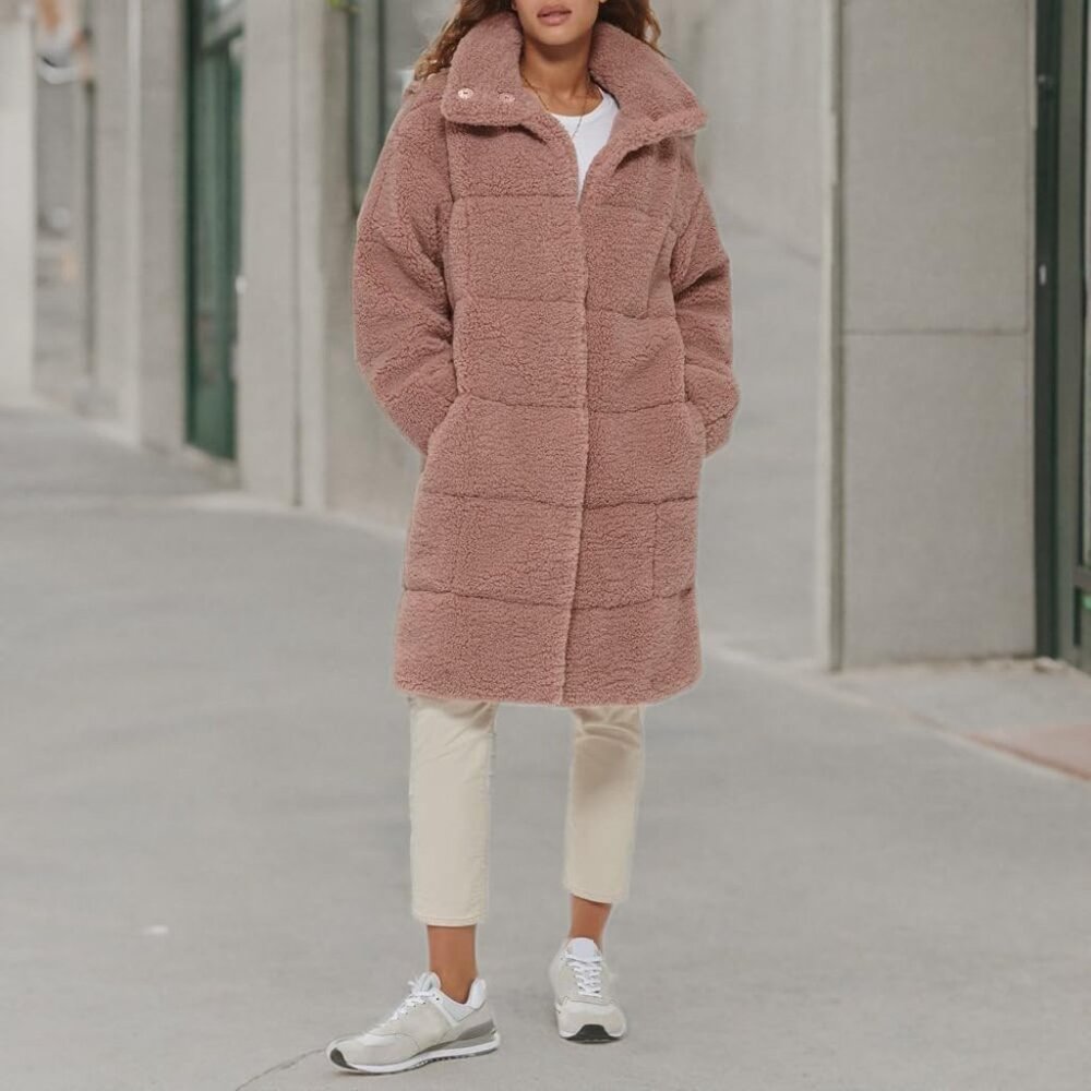 Women's Mauve Imported Polyester Patchwork Quilted Teddy Warmth Coat - Picture 8 of 8